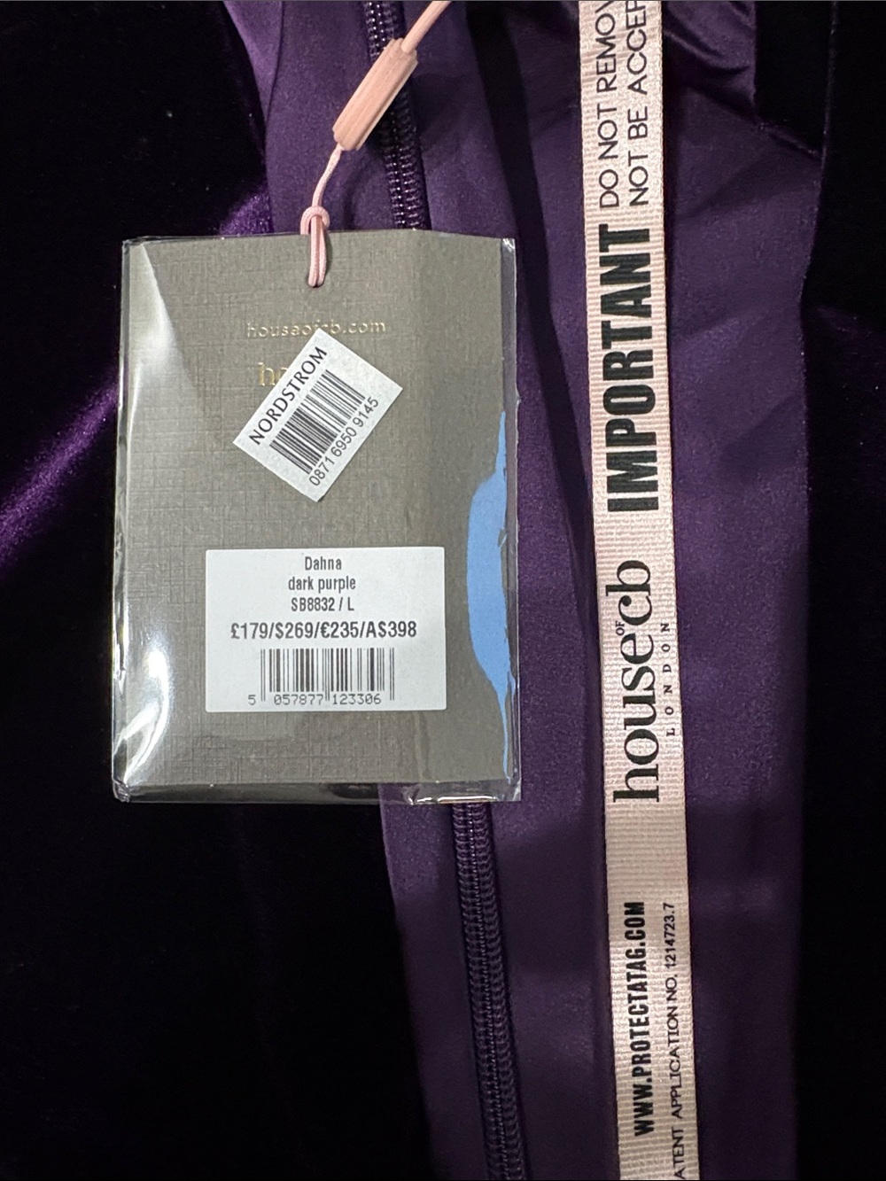 House of CB Purple Velvet Long-Sleeve Midi Dress - Picture 8 of 9